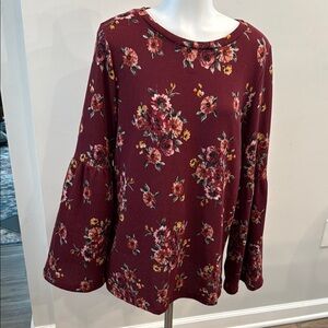 Floral Print Red and Pink Boxy Bell Sleeve Blouse